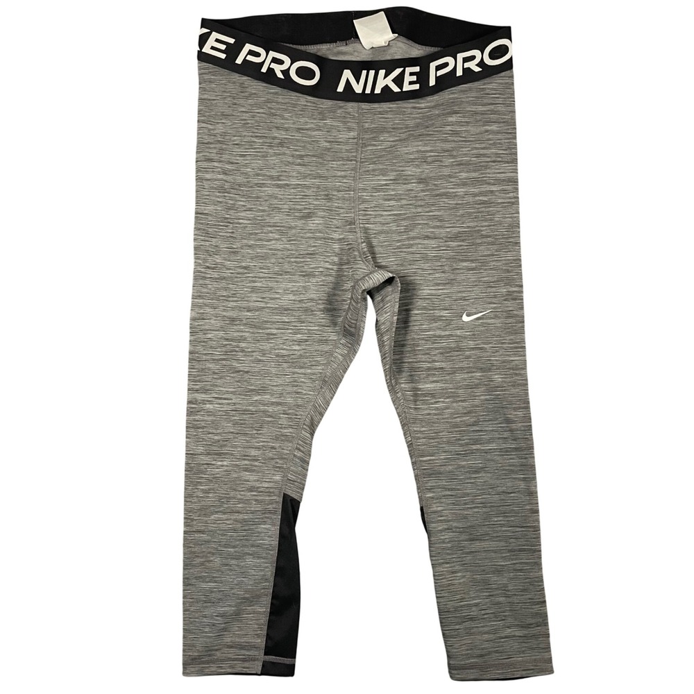 Nike Pro Womens Capri Legging 1X Heathered Gray Mesh Panels Stretch Athletic